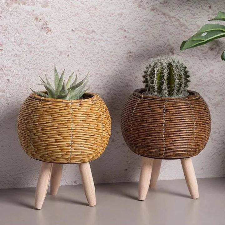 Nordic Woven Rattan Planter - Clokari