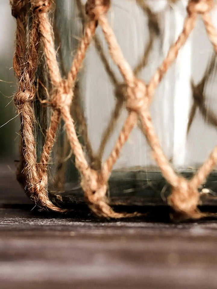 Rustic Hanging Glass Vase with Hemp Rope - Clokari