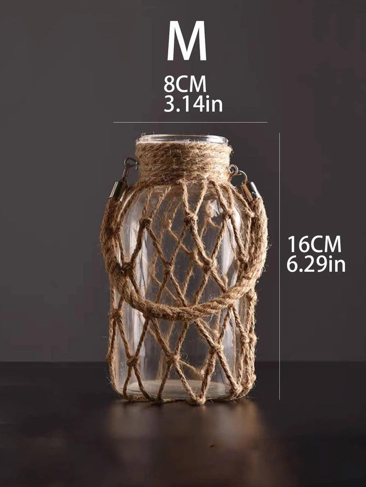 Rustic Hanging Glass Vase with Hemp Rope - Clokari