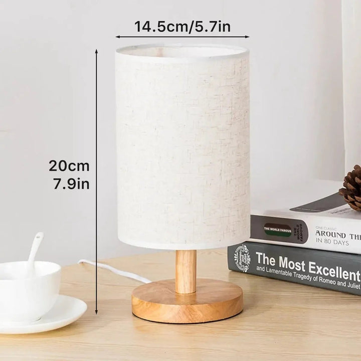 USB Bedside Lamp – Wooden Table Lamp with Cylinder Shade - Clokari