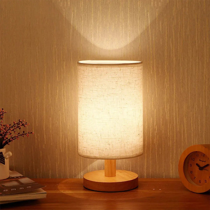 USB Bedside Lamp – Wooden Table Lamp with Cylinder Shade - Clokari