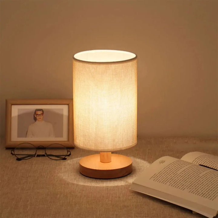 USB Bedside Lamp – Wooden Table Lamp with Cylinder Shade - Clokari