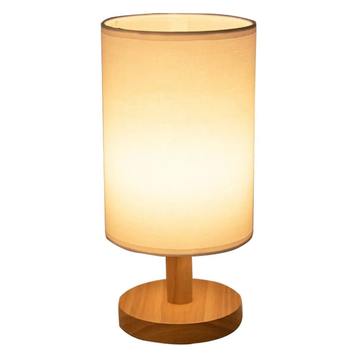 USB Bedside Lamp – Wooden Table Lamp with Cylinder Shade - Clokari