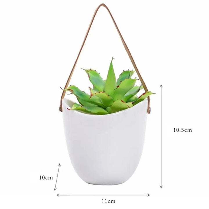 White Wall Hanging Planter – Portable Hydroponic Ceramic Pot - Clokari